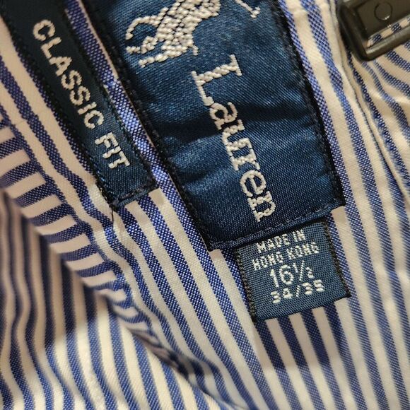 Polo Ralph Lauren Shirt Men Size 34-35 Classic Fit Blue Striped Button Down - Picture 8 of 10